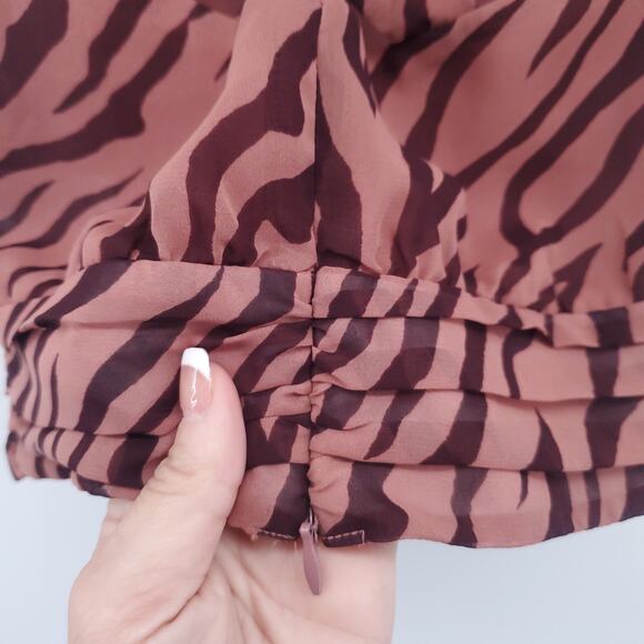 ASTR Retro Y2K Animal Mauve Zebra Blouse Top Strappy CrissCross Waist Zipper XS - Picture 9 of 13